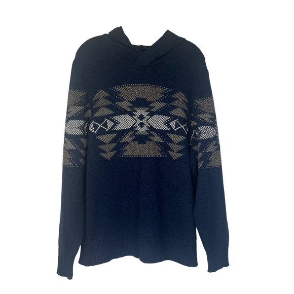 American Eagle Mens Hooded Sweater Geometric Pattern Blue Size Large New - Picture 2 of 9